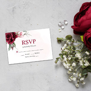 Floral Burgundy Greenery Wedding RSVP Card