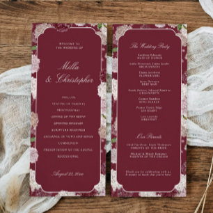 Floral Burgundy Hydrangea Fall Winter Wedding Programme