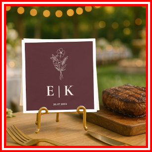 Floral Burgundy & Ivory Monogram Wedding Napkin