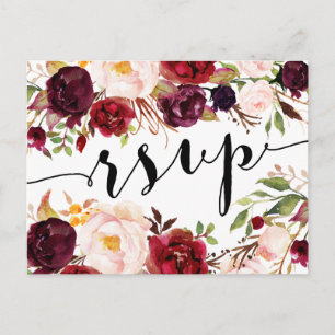 Floral Burgundy Marsala RSVP Postcard