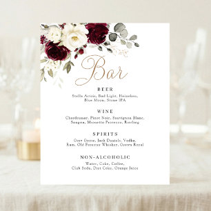 Floral Burgundy Merlot Greenery Wedding Bar Sign