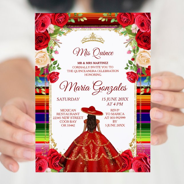 Floral Burgundy Mexican Girl Mis Quince Invitation (Creator Uploaded)