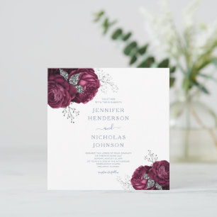 Floral Burgundy Peonies Elegant Wedding Invitation