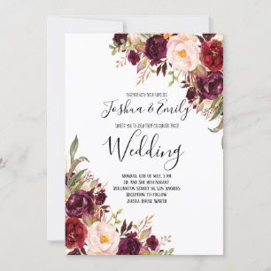 Floral Burgundy Peony Boho Wedding Invitation