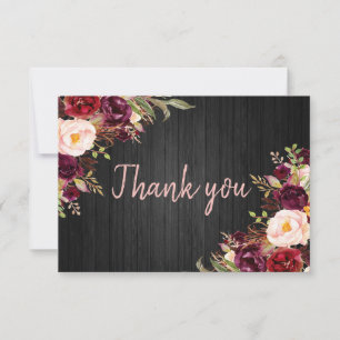 Floral Burgundy Peony Thank You Card