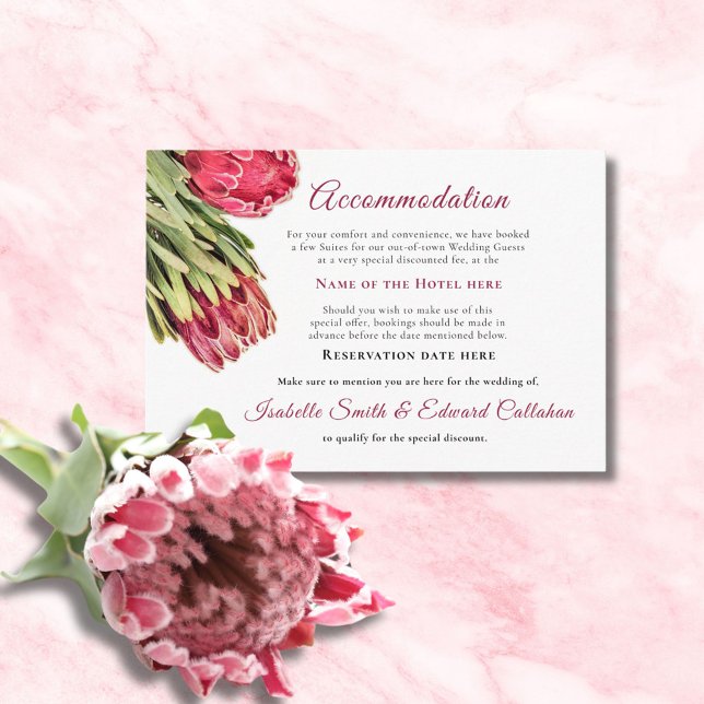 Floral Burgundy Pink Proteas Wedding Accommodation Enclosure Card (Creator Uploaded)