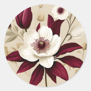 Floral Burgundy Plant Botanical Classic Round Sticker