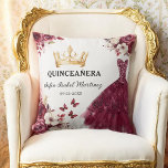 Floral Burgundy Princess Quinceanera Birthday Cushion<br><div class="desc">The Floral Burgundy Princess Quinceañera Birthday Throw Pillow adds a touch of elegance to your celebration. Featuring a rich burgundy background with delicate floral accents, this pillow perfectly complements a princess-themed quinceañera. Personalised with your name or event details, it's a beautiful keepsake that enhances any seating area or decor. Made...</div>
