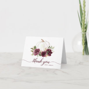 Floral Burgundy Pumpkin Fall Thank You Card