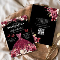 Floral Burgundy QR Code Princess Quinceanera