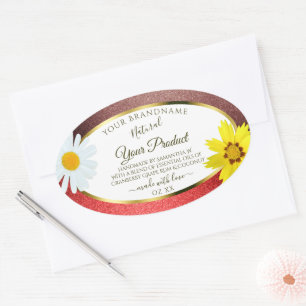 Floral Burgundy Red Glitter White Product Labels