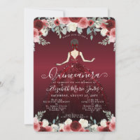 Floral Burgundy Red Princess Birthday Quinceanera