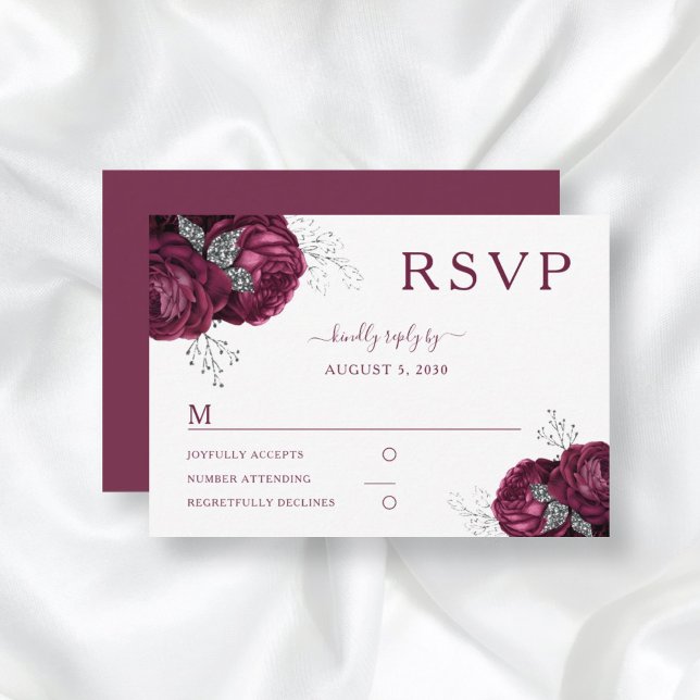 Floral Burgundy Roses Elegant Wedding RSVP Card (Creator Uploaded)