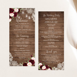 Floral Burgundy Rustic Wood Lace String Lights  Programme