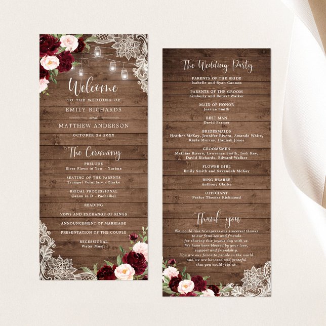 Floral Burgundy Rustic Wood Lace String Lights  Programme (Creator Uploaded)