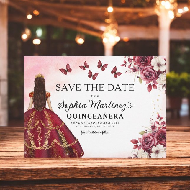 Floral Burgundy Save the Date Birthday Quinceanera (Creator Uploaded)