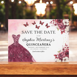 Floral Burgundy Save the Date Birthday Quinceanera