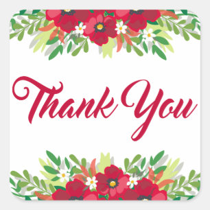 Floral Burgundy Thank You Red Flowers Square Sticker