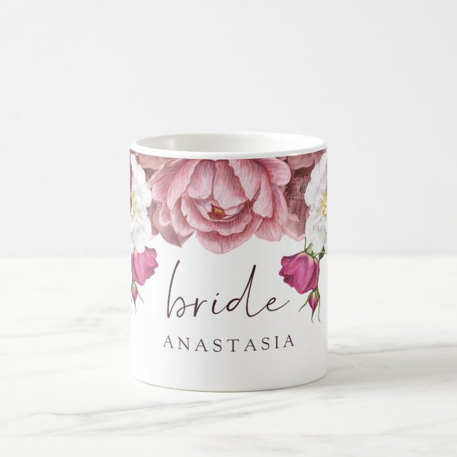 Floral Burgundy Wedding Bride Coffee Mug (Center)