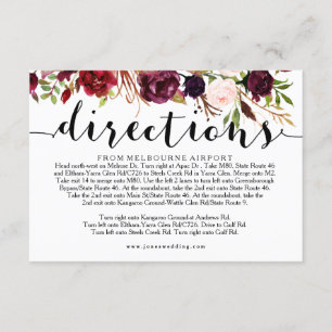 Floral Burgundy Wedding Directions Info Card