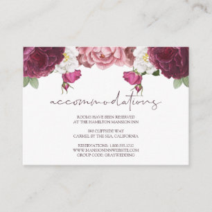 Floral Burgundy Wedding Hotel Accommodation Enclosure Card