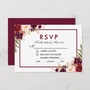 Floral Burgundy Wedding Meal RSVP BG