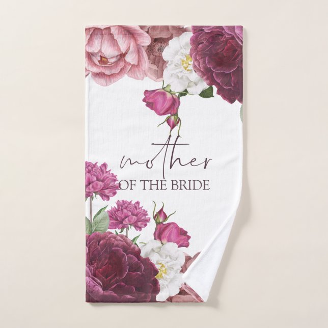 Floral Burgundy Wedding Mother Of the Bride Hand Towel (Hand Towel)
