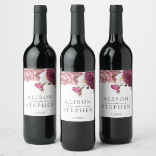 Floral Burgundy Wedding Personalised Wine Label
