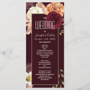Floral Burgundy Wedding Program Programme