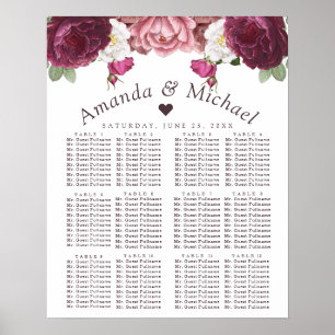 Floral Burgundy Wedding Seating Chart