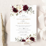 Floral Burgundy White Greenery Elegant Wedding Invitation<br><div class="desc">Floral Burgundy White Greenery Wedding. Elegant Red Burgundy and White Wedding Invitation. Merlot Flowers Gold Leaves Invitation Template</div>