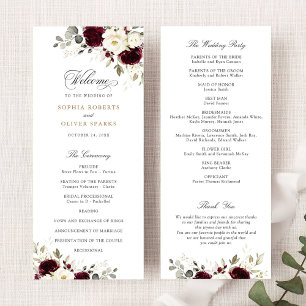 Floral Burgundy White Greenery Wedding Program Programme