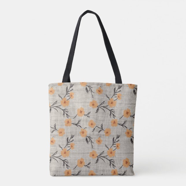 Floral Burlap Tote Bag (Back)