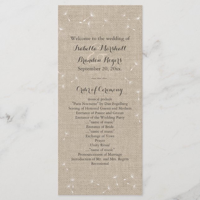 Floral Burlap Wedding Program Programme (Front)