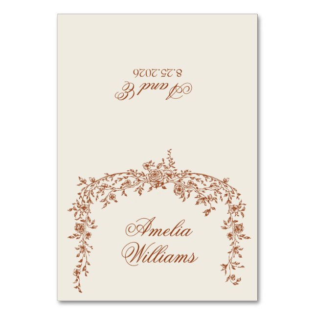 Floral Burnt Orange Beige Boho Terracotta Wedding Table Number (Front)