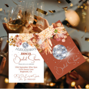 Floral Burnt Orange Disco Ball Bridal Shower Invitation