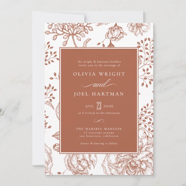 Floral Burnt Orange Elegant Wedding Invitation (Front)