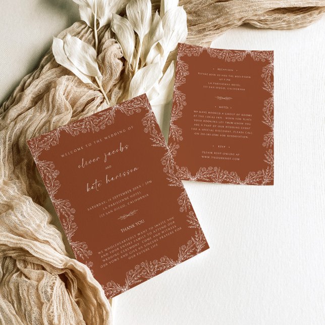 Floral Burnt Orange Front & Back Wedding Invitation (Creator Uploaded)