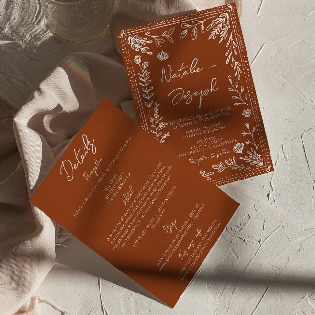 Floral Burnt Orange Terracotta All In One Wedding Invitation (Creator Uploaded)
