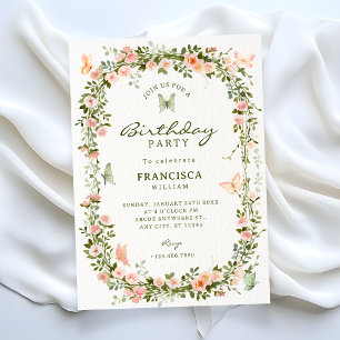 Floral butterflies birthday invitation