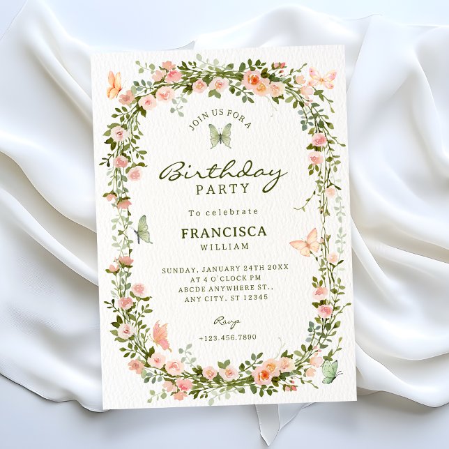 Floral butterflies birthday invitation (Creator Uploaded)