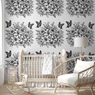 Floral & Butterflies Colouring Wallpaper