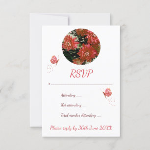 Floral Butterflies Coral Cottage Chic RSVP Invitation