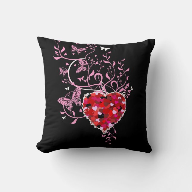 Floral Butterflies Heart Throw Pillow (Front)