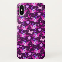 Floral butterflies & hearts pink iphone case