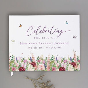 Floral Butterflies Memorial Celebration of Life Guest Book