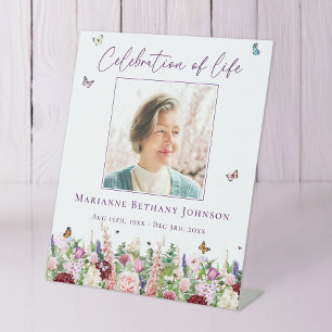 Floral Butterflies Memorial Celebration of Life Pedestal Sign