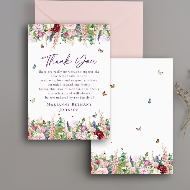 Floral Butterflies Memorial Celebration of Life Thank You Card (Creator Uploaded)