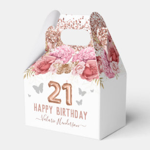 Floral Butterflies Pink Happy 21st Birthday Favour Box