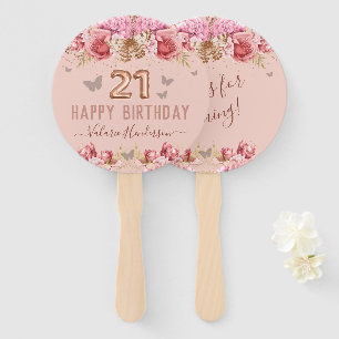 Floral Butterflies Pink Happy 21st Birthday Hand Fan